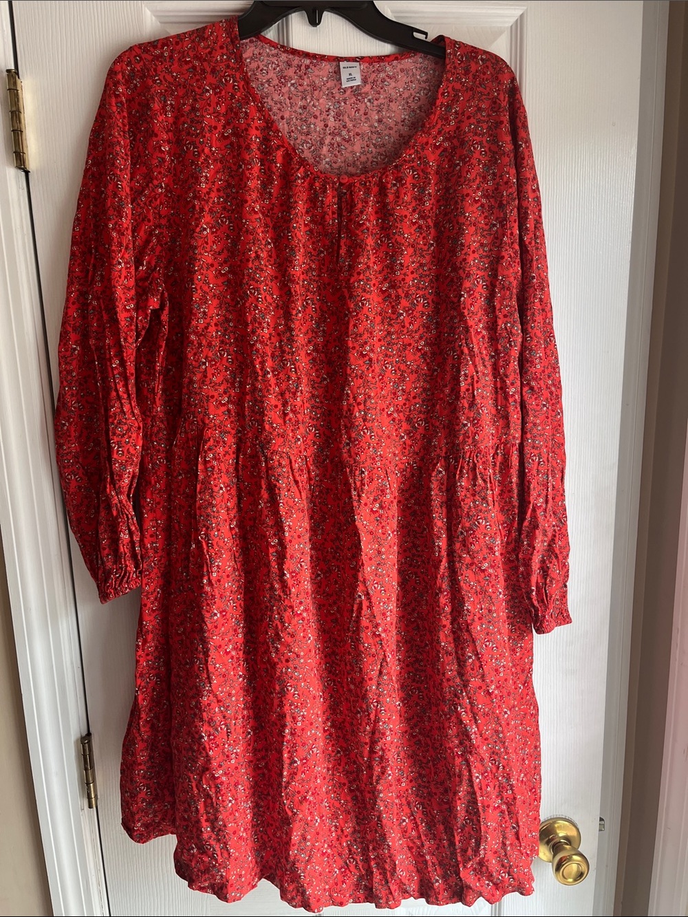 Old Navy Red Floral Long-Sleeve Swing Dress